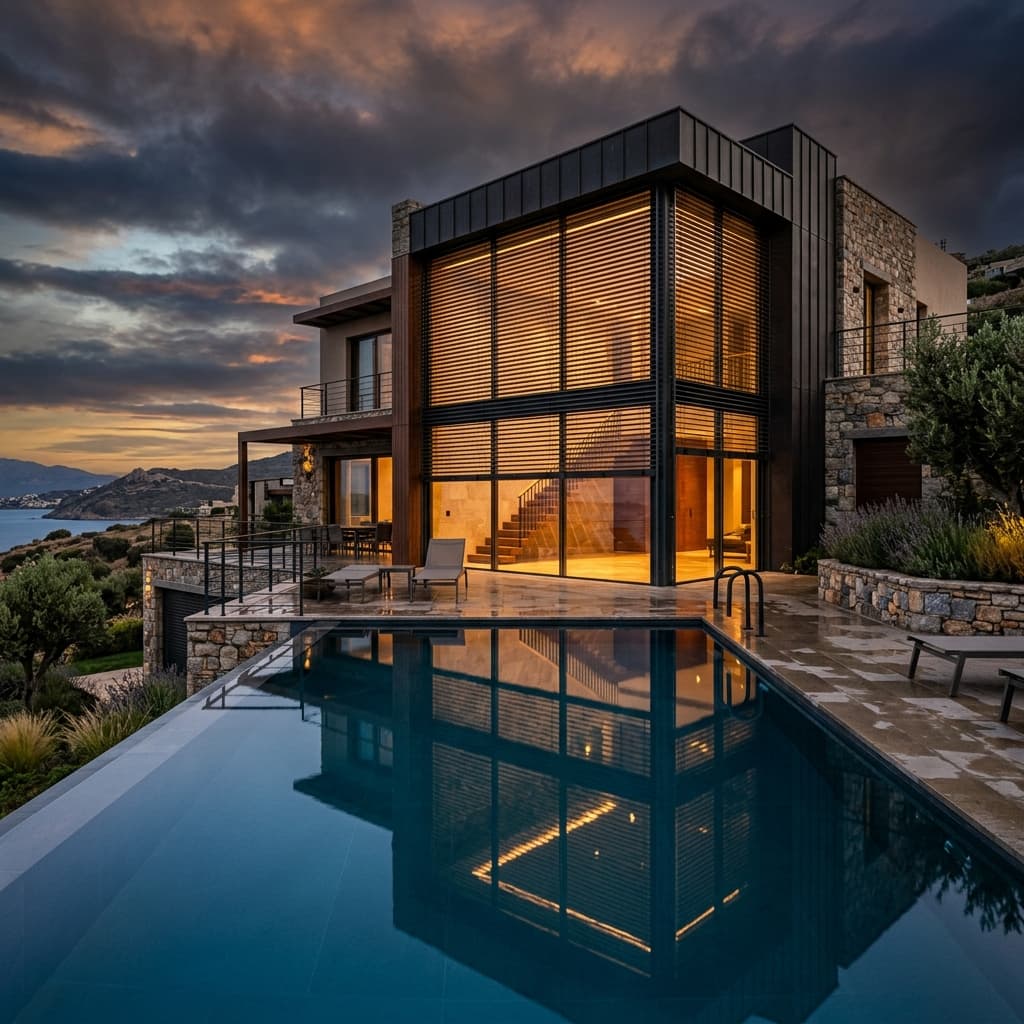 Roma external venetian blinds on luxury Mediterranean villa